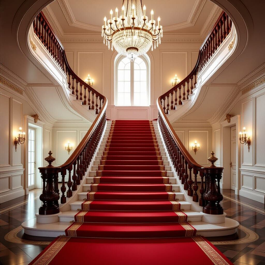 Opulent Staircase in Warm Chandelier Light