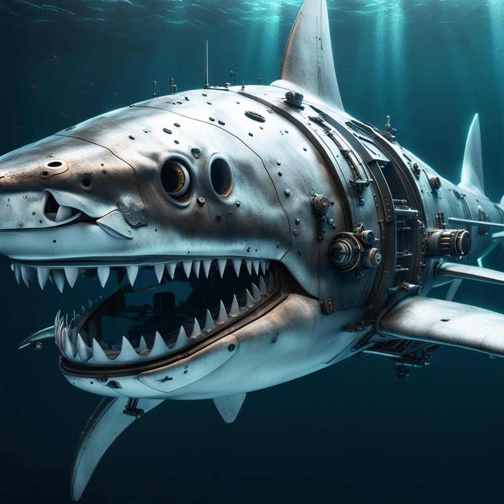 Futuristic Shark Submarine in Sci-Fi Style