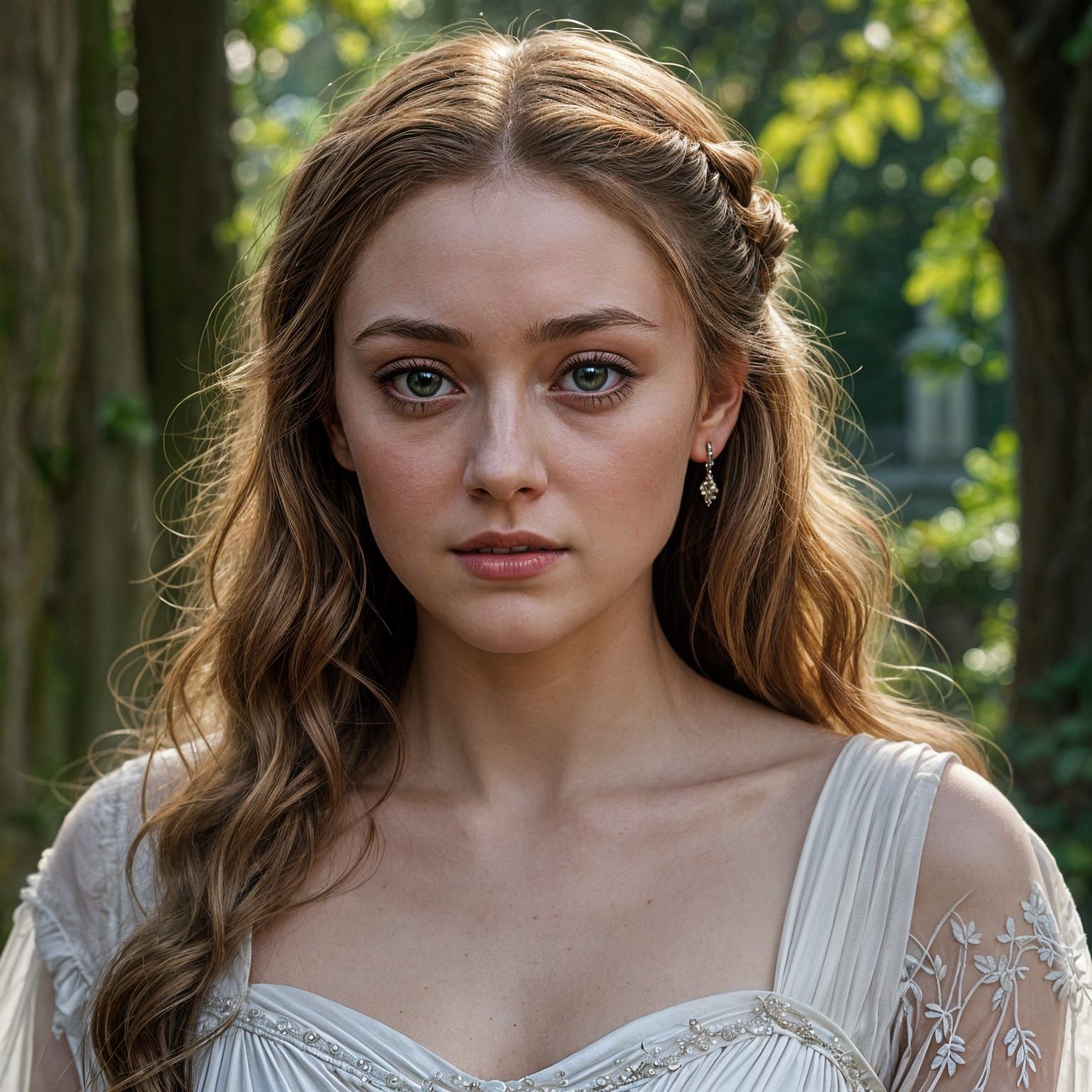 Ethereal Vampire Woman in White Wedding Gown