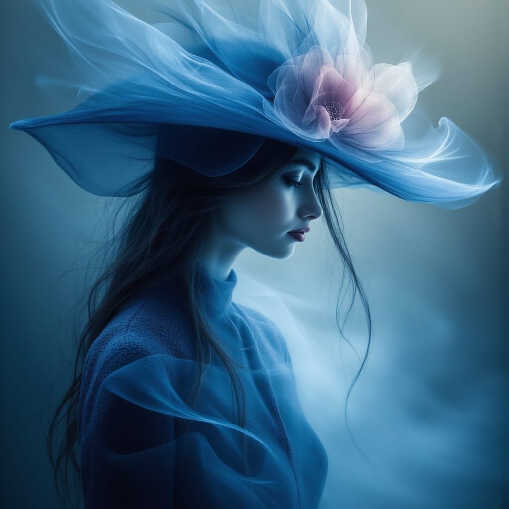 Mystical Woman in Indigo Witchlight, Surreal Art