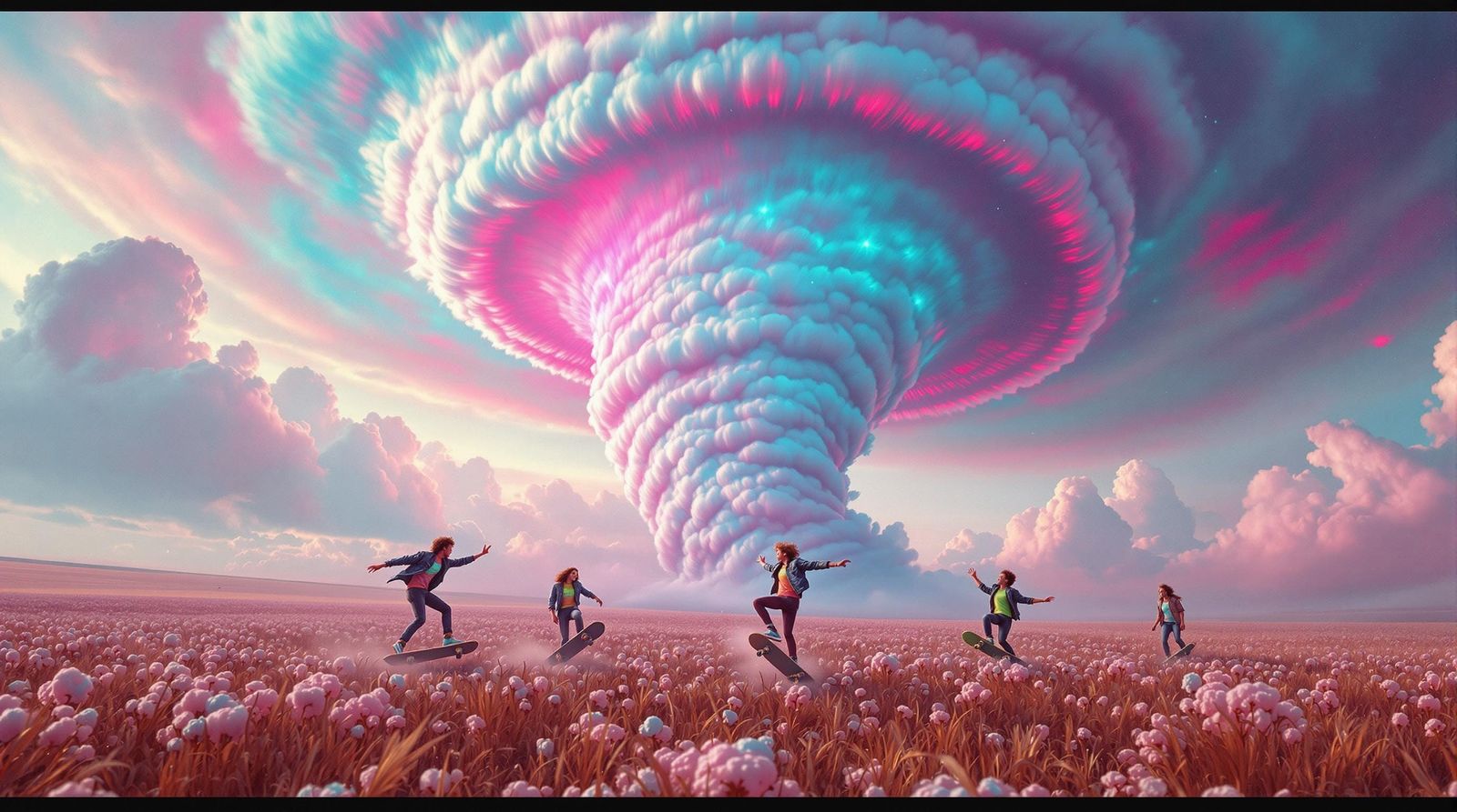 Electric Dreamers Ride Neon Skies in Pastel Cotton Candy Sto...