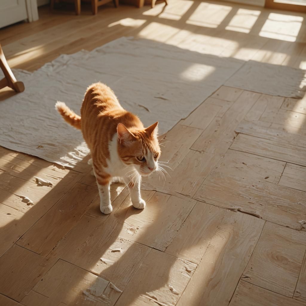 Orange Cat Plays with Die in Sunlight