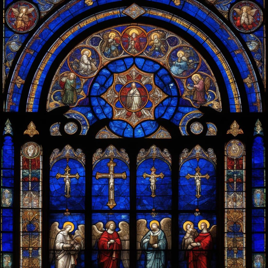 A Majestic Gothic-Style Stained-Glass Window in a Cathedral