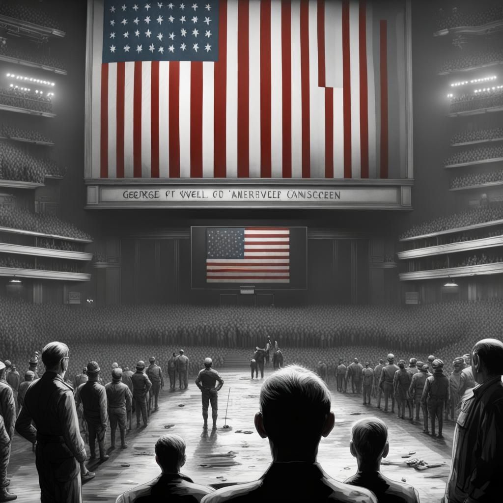 Dystopian Two Minutes Hate: American Flag on Telescreen