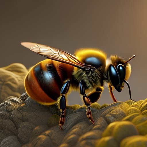 Bee Colony Close-Up: Hyperrealistic Digital Art
