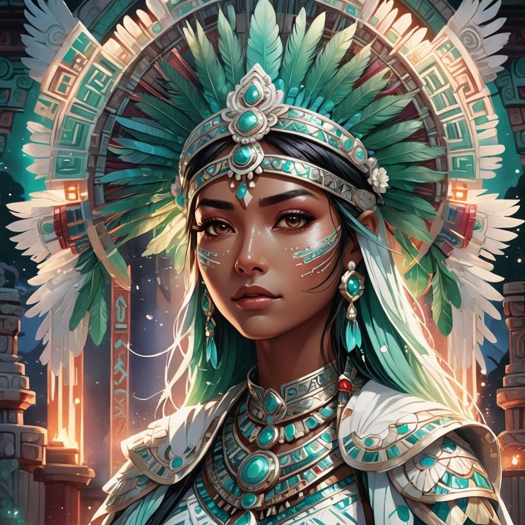 Aztec Girl Portrait in Vibrant Anime Style