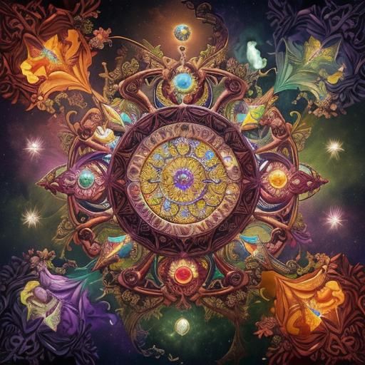 Ammolite Gargoyle in Garden at Night, Bosch Style