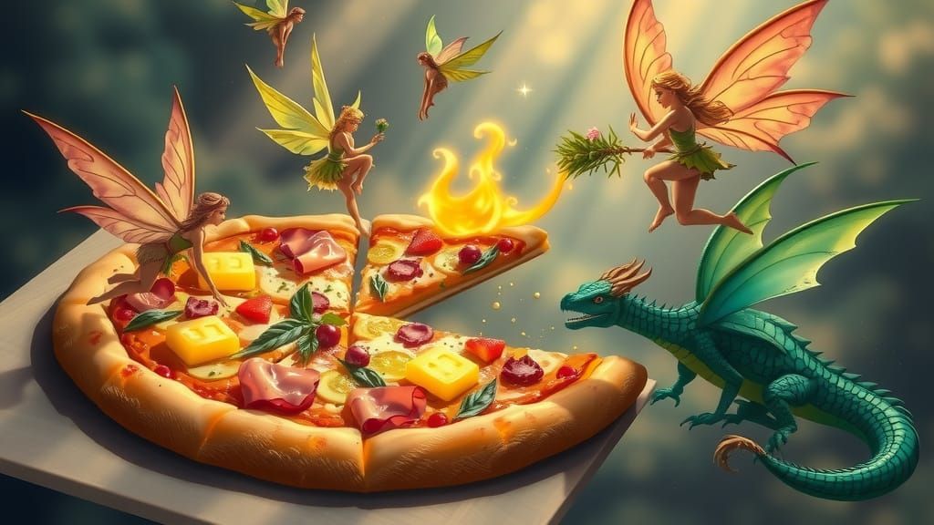 Fairies and Dragons Enjoying Pineapple Pizza