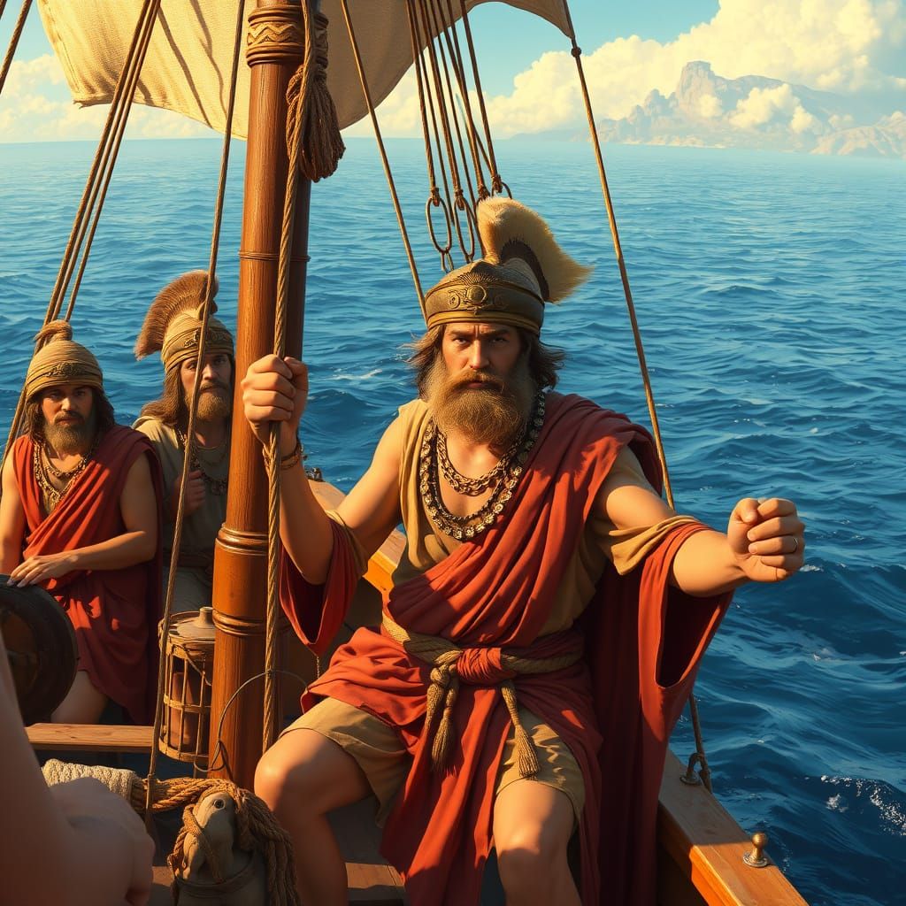 Ancient Greek Explorer at Sea in a Dreamlike Hellenistic Sce...