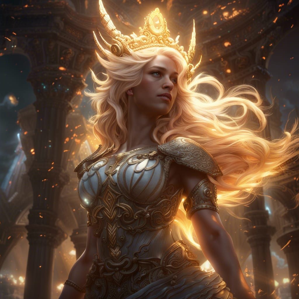 Blond Goddess of Heaven in Dark Fantasy Style