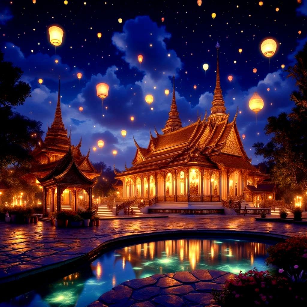 Nighttime at a Thai Temple