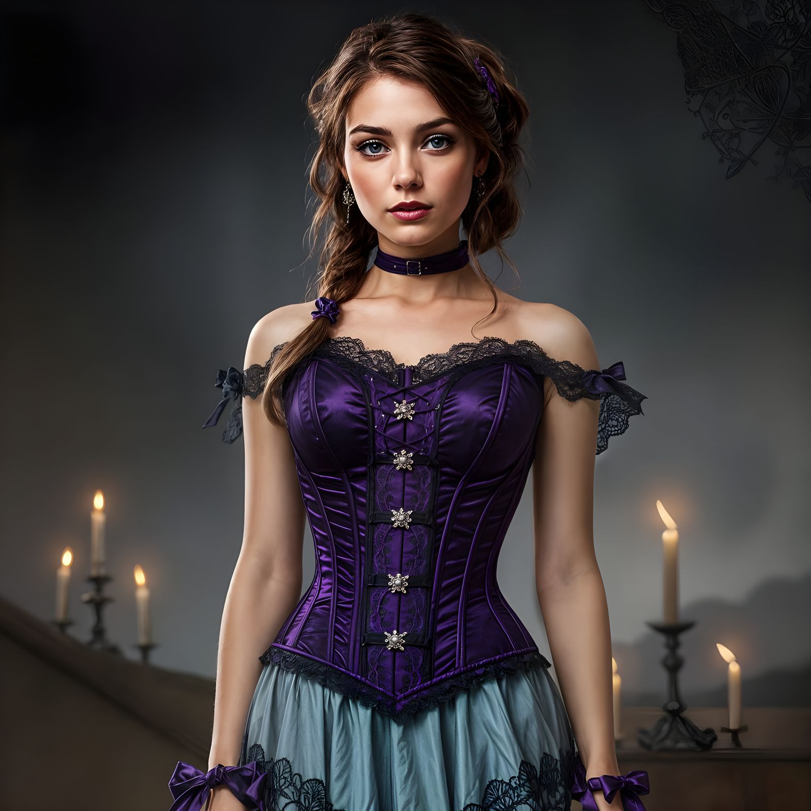 Ethereal Gothic Corset in Rich Purple Lace