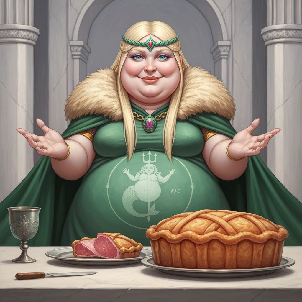 Medieval Lady Feasting in Castle with Meat Pie