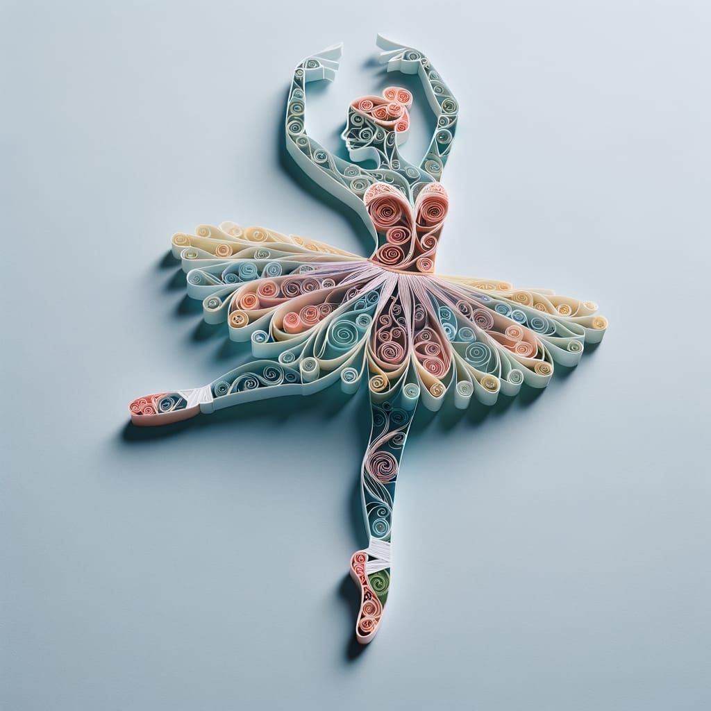 Delicate Paper Quilling Silhouette of Dancing Ballerina