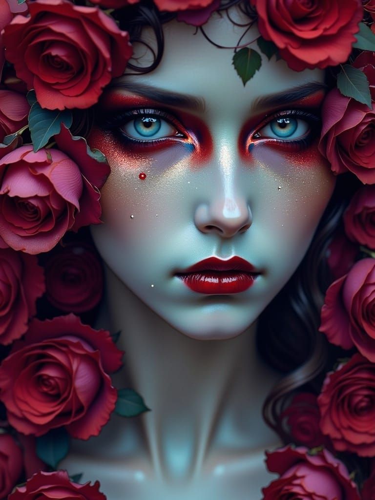 Enigmatic Rose Cowl Beauty in Art Nouveau Style