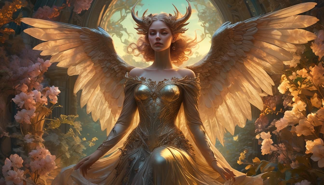 Winged Woman with Chalice: Surreal Digital Art