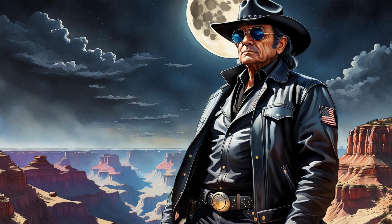 Johnny Cash Portrait in Rembrandt Style, Grand Canyon