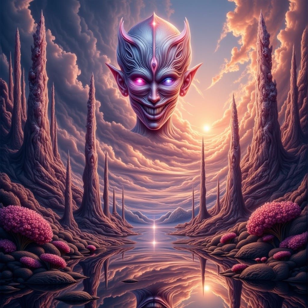 Iridescent Alien Landscape with Crystalline Spires