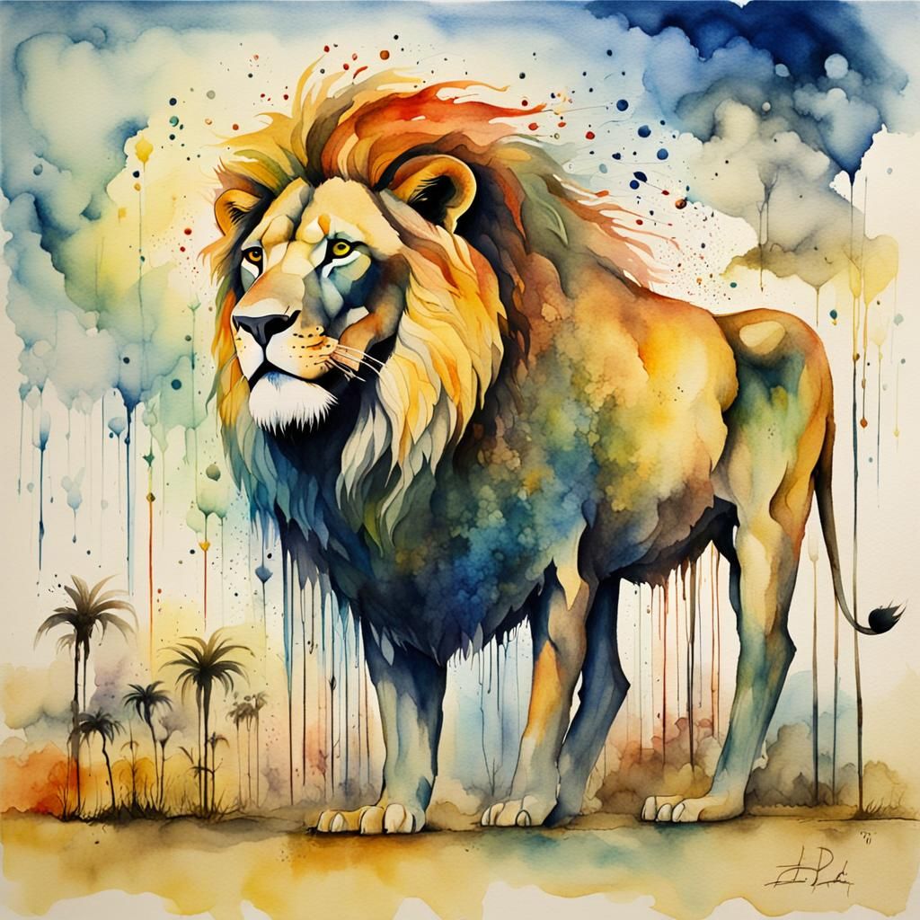 Surrealist Lion in a Dreamlike Savannah