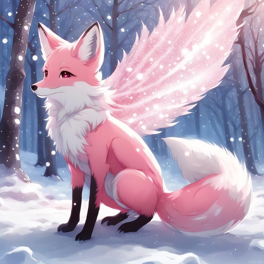 Pink Winged Fox in Winter, Anime Style