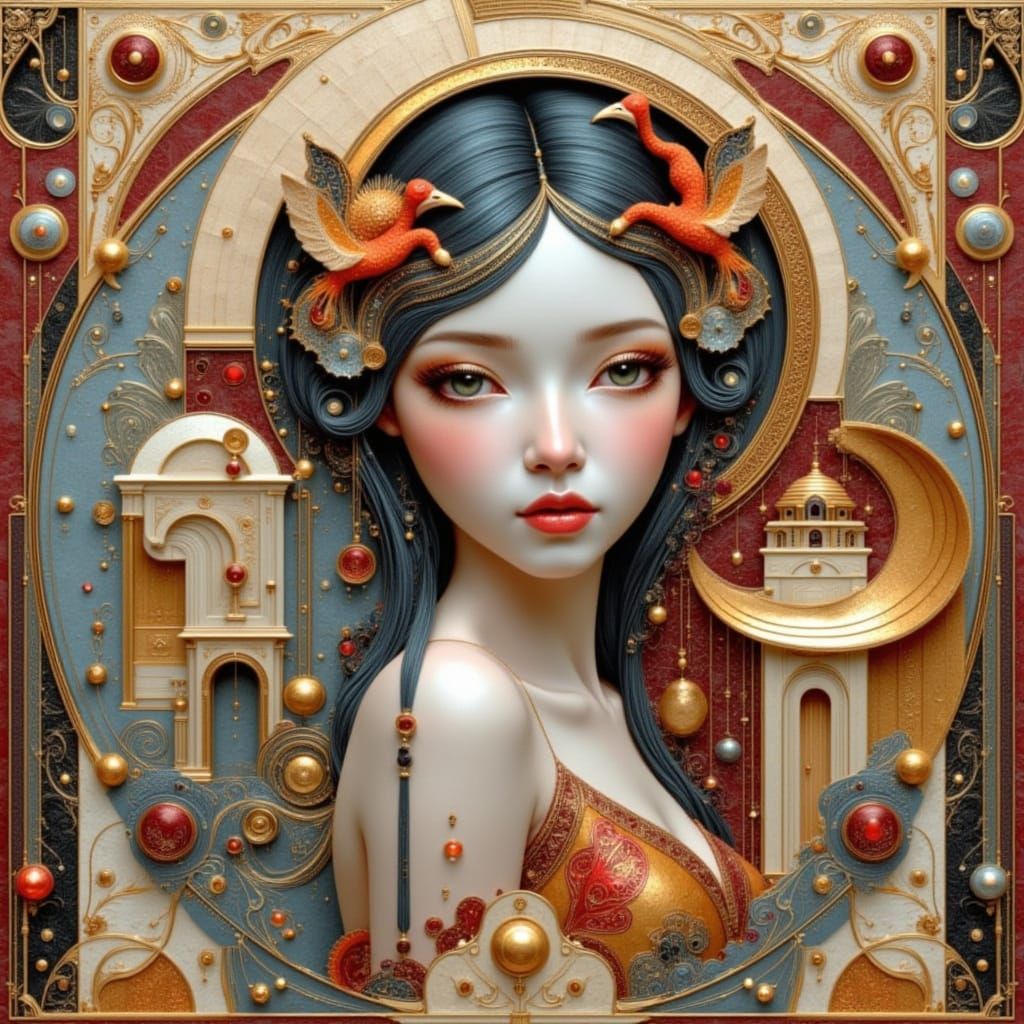 Mystical Fiery Fairy Goddess in Art Nouveau Style