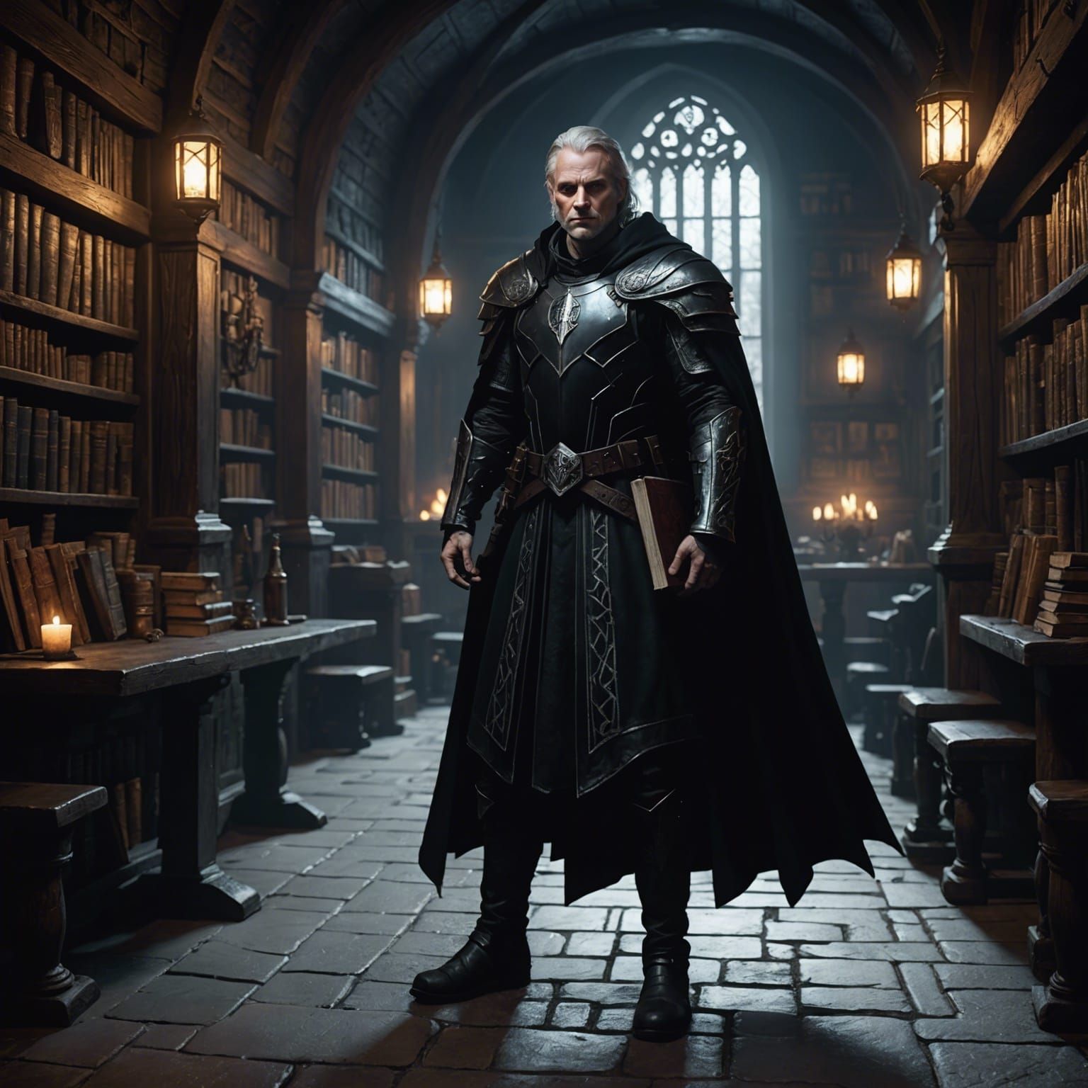 Dark Fantasy Man with Glowing Book