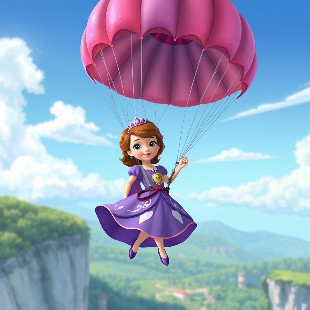 Princess Sofia with Parachute in Disney Animation Style