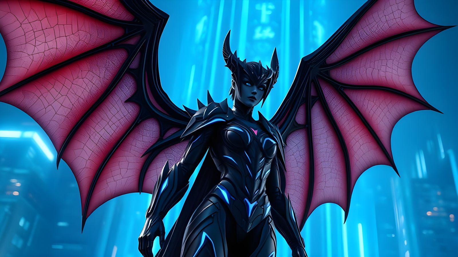 Sleek Cyberpunk Queen Rides Dragon Amidst Futuristic Metropo...