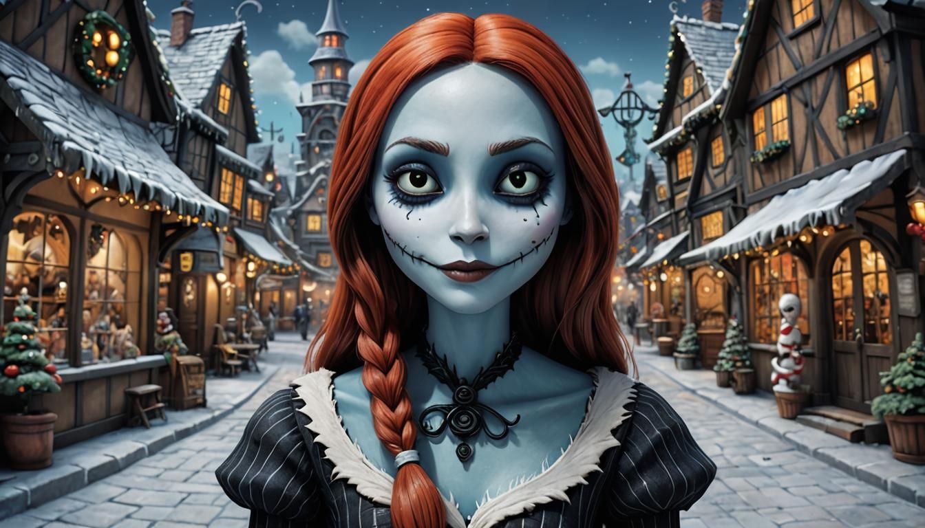 Hyperrealistic Sally in Christmas Town Portrait