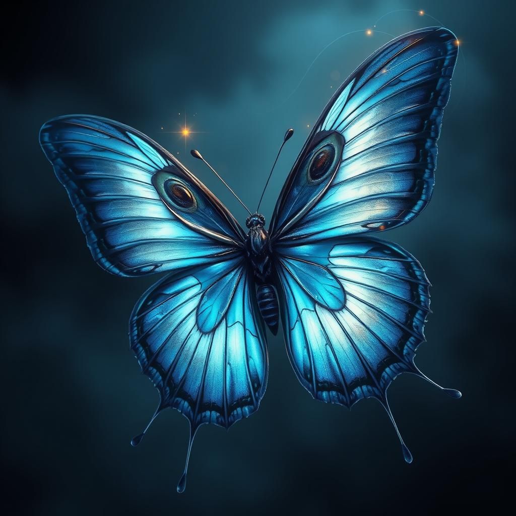 Iridescent Blue Butterfly Weaving Fate in Rococo Style