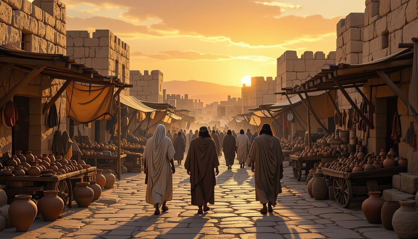 Ancient Israelite City at Sunset, Biblical Style