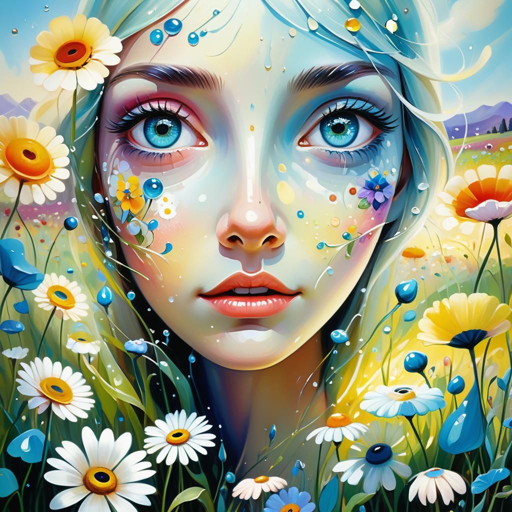 Flowers with Eyes in Surrealist Oil Painting