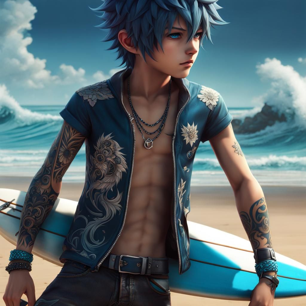 Anime Emo Cat-Boy with Tattoos in Cyberpunk Style