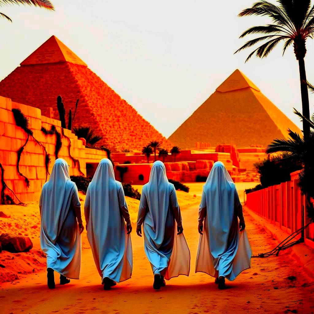 Egyptian Goddesses in a Jungle Oasis near the Pyramids