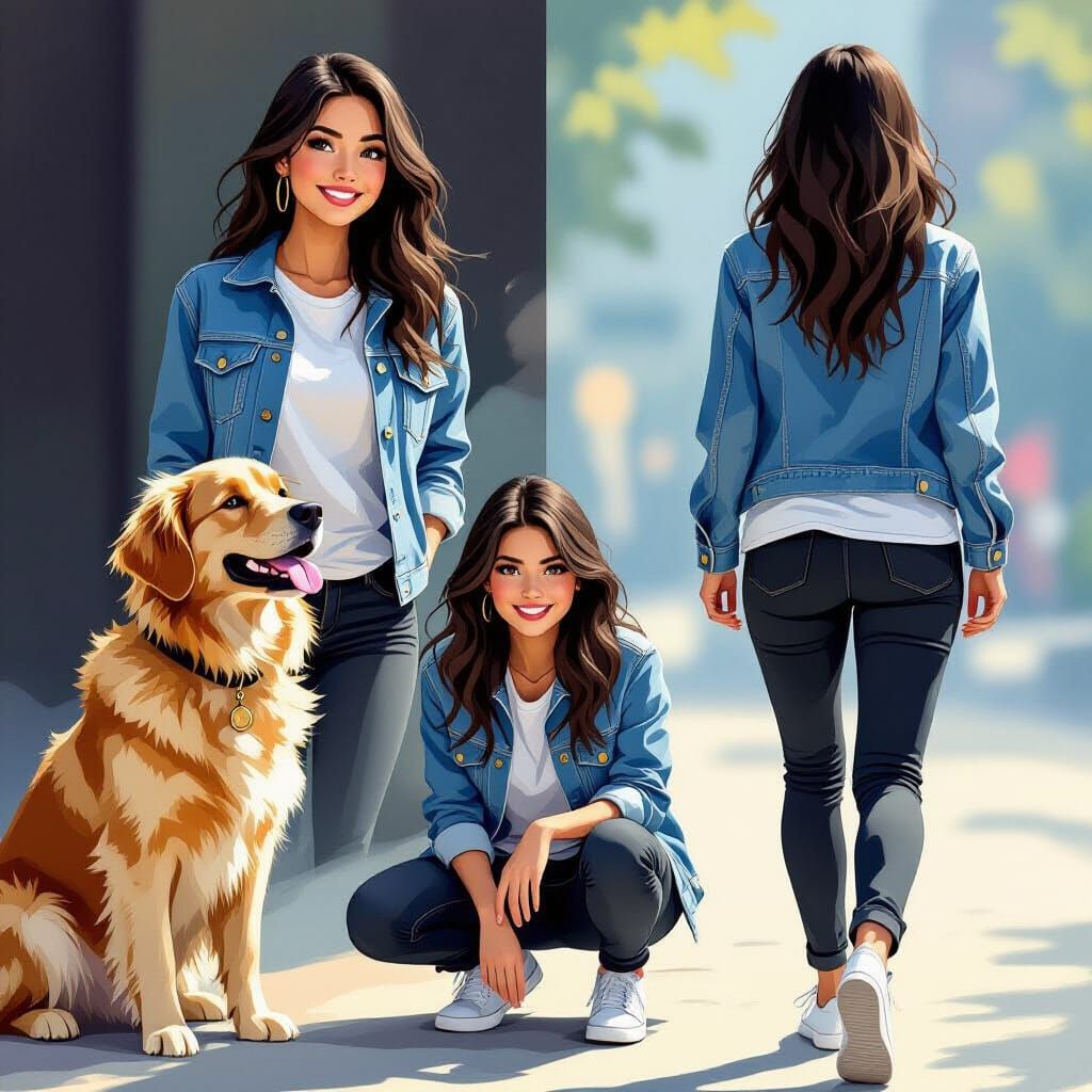 Woman and Golden Retriever in Digital Art Style