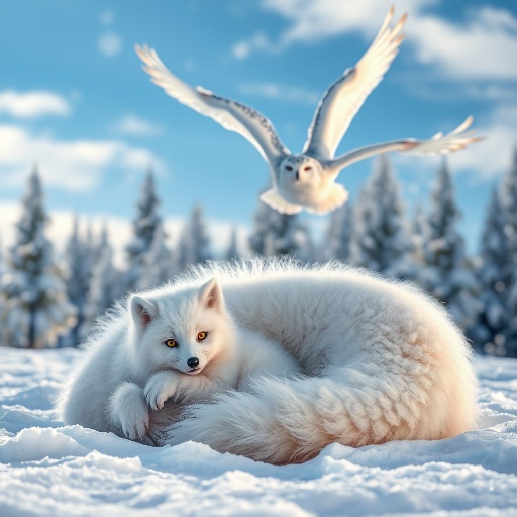 Snow Fox Family in Winter Wonderland