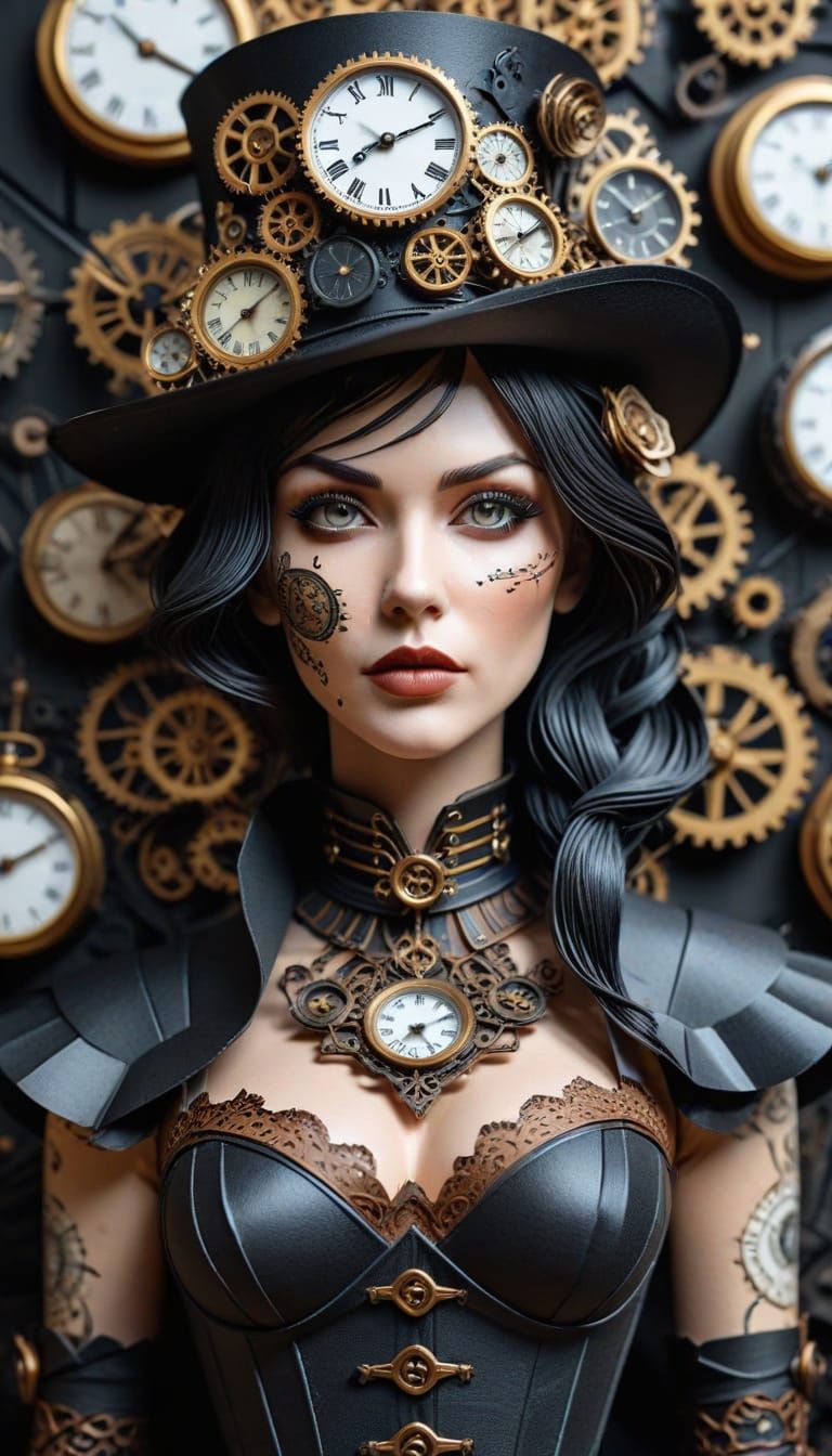 Steampunk Paper Cut Woman in 8K