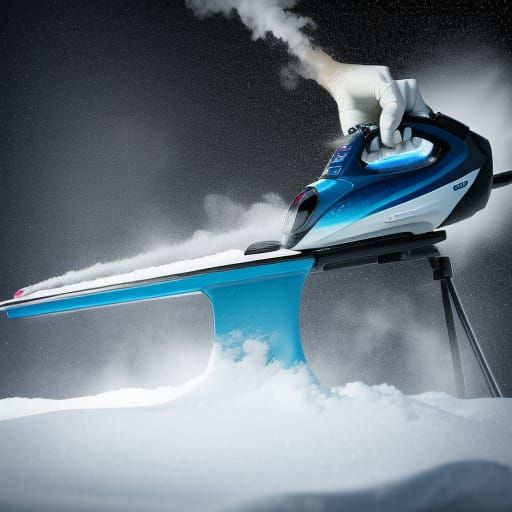 Surreal Blizzard Scene: Person Ironing Outside in Warm Light