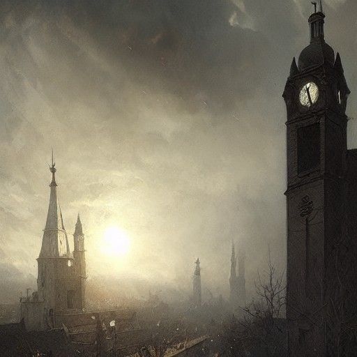 Horror Clock Tower in Gustave Doré Style