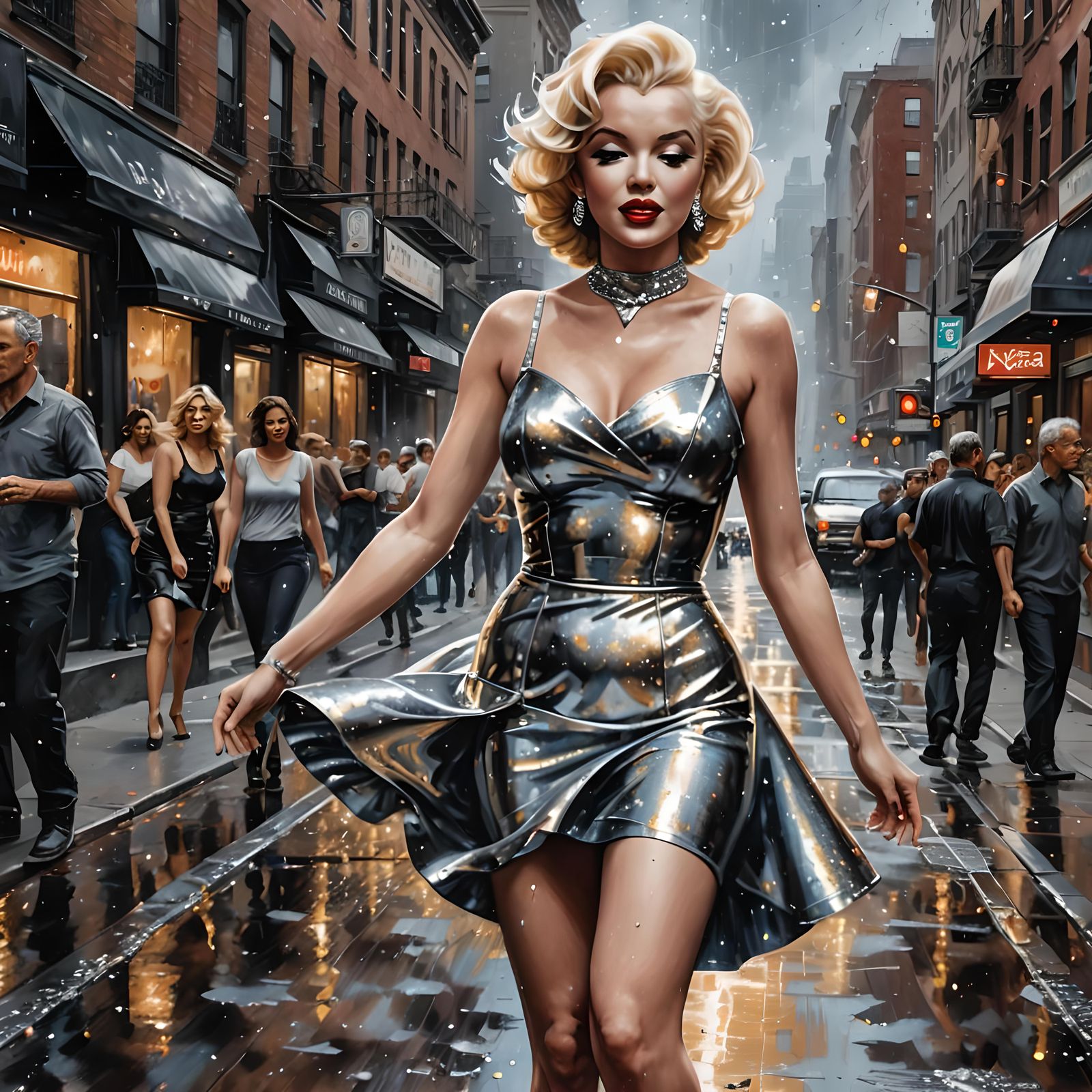 Liquid Metal Marilyn Monroe in Neo-Impressionist Style