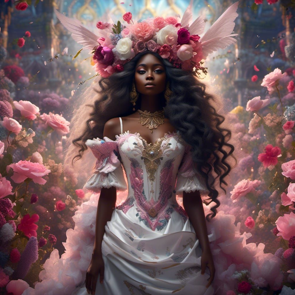 Dark Beauty with Pink Flowers in Shabby Chic Style