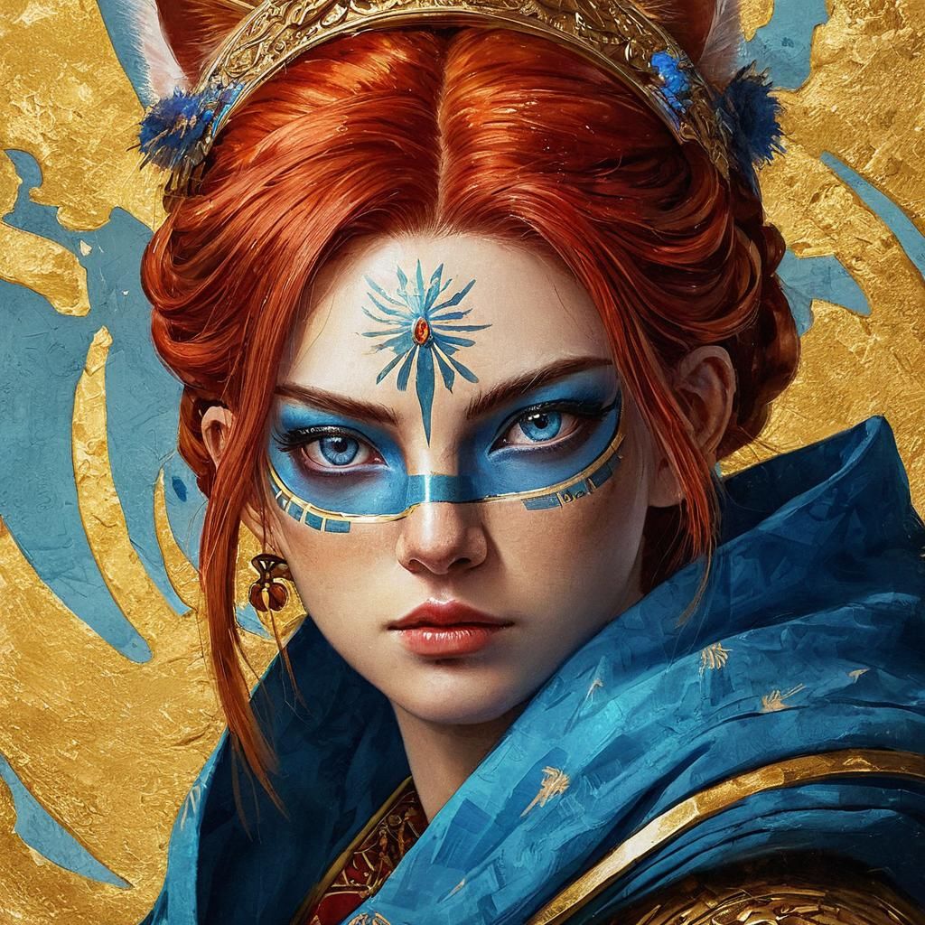 Asian-Inspired Greek Priestess Portrait in Oil and Watercolo...