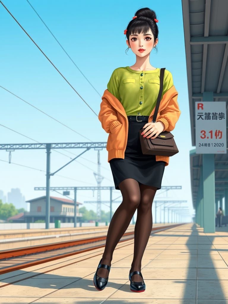 Stunning Asian Spy Mei Baiyun Poses on Train Station Platfor...