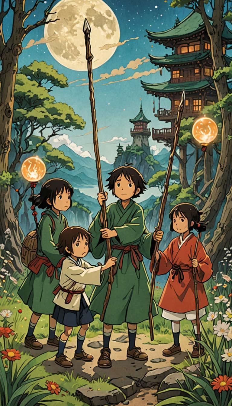 Studio Ghibli Tarot: Five of Wands Card