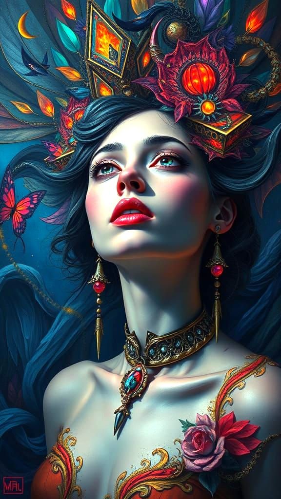 Woman in Alechinsky Style Masterpiece