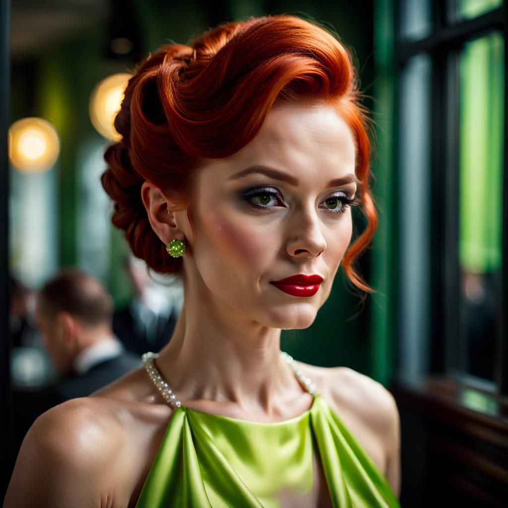 Film Noir Portrait of Woman in Green Gown