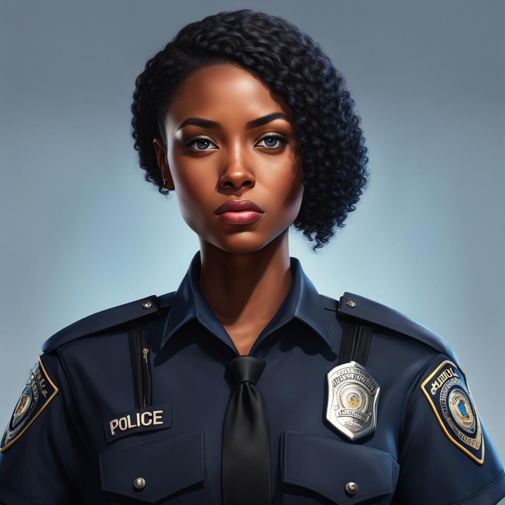 Hyperrealistic Portrait of a Young Female Police Recruit