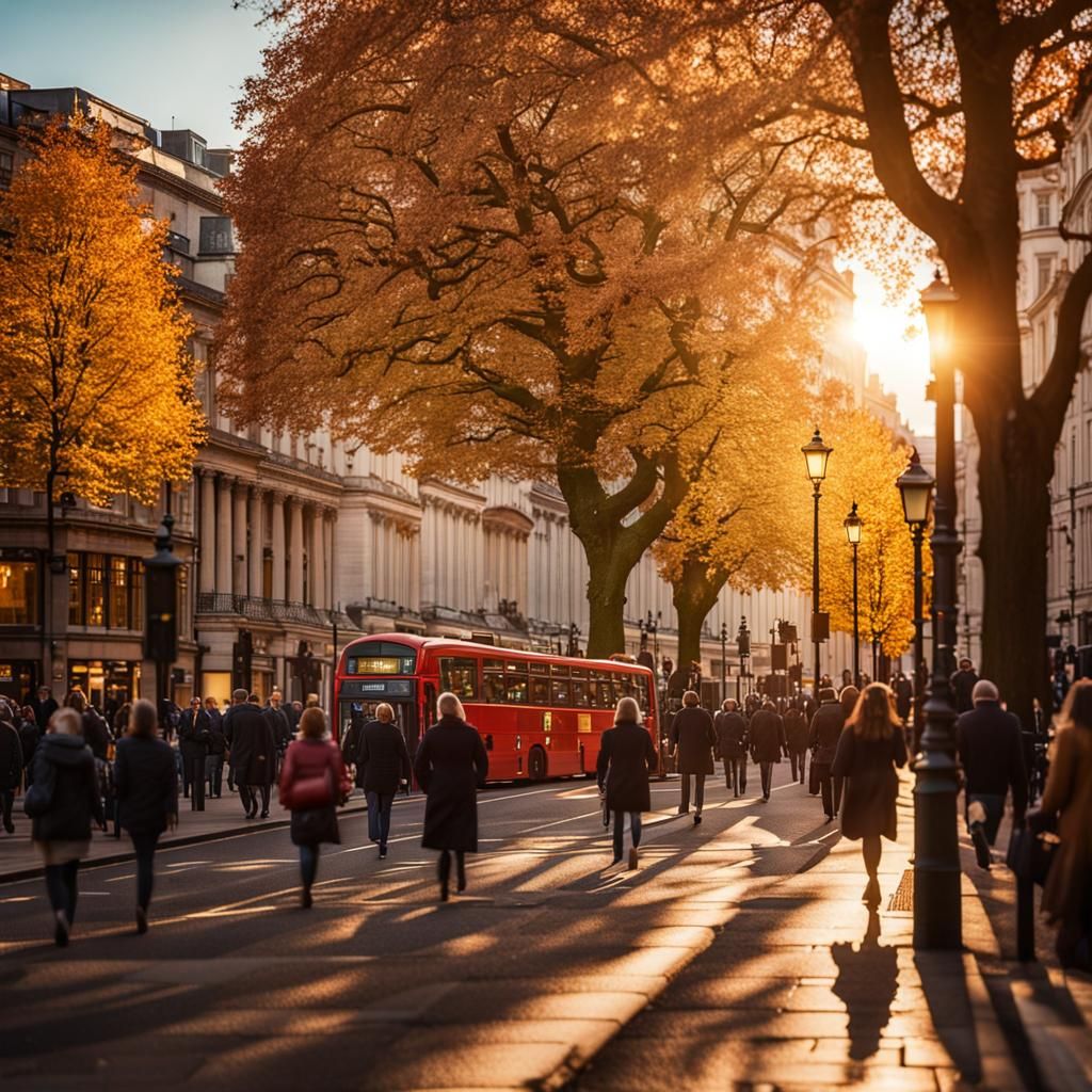 Autumn Cityscape: London Streets in Golden Hour Light