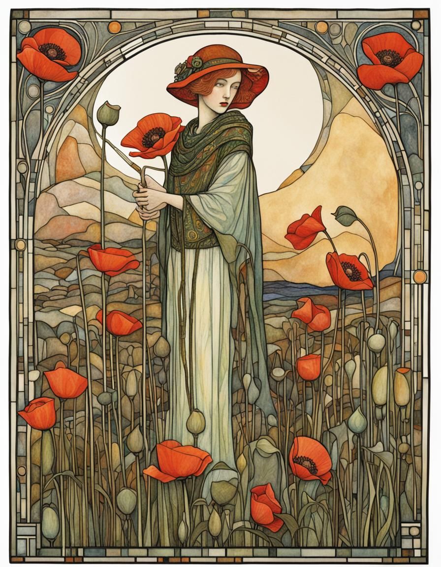 Art Nouveau Poppy Illustration