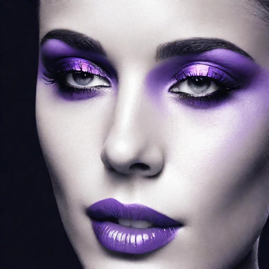 Duotone Portrait of Woman in Black and Lavender